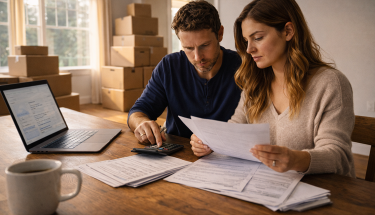 reviewing finances in their new home